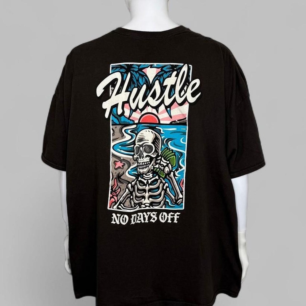 Popular Poison Hustle No Days Off Skeleton Graphic T-Shirt Men's‎ 5XL Black